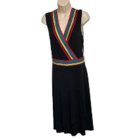 RAINBOW Knit Dress Black Multicolor Stripe Sleeveless by Catherine Malandrino XL - Picture 1 of 15